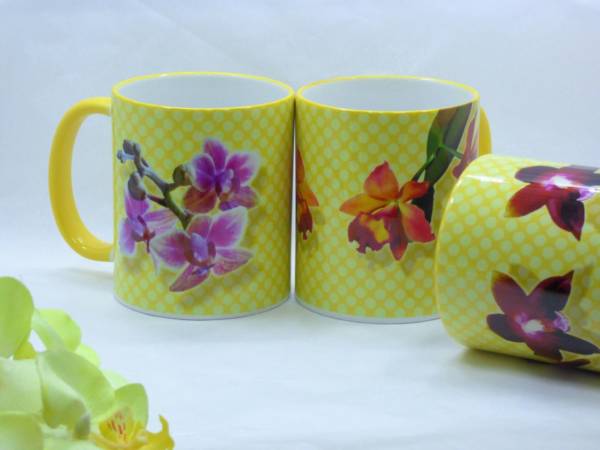 Orchideen Kaffeebecher Keramik bedruckt