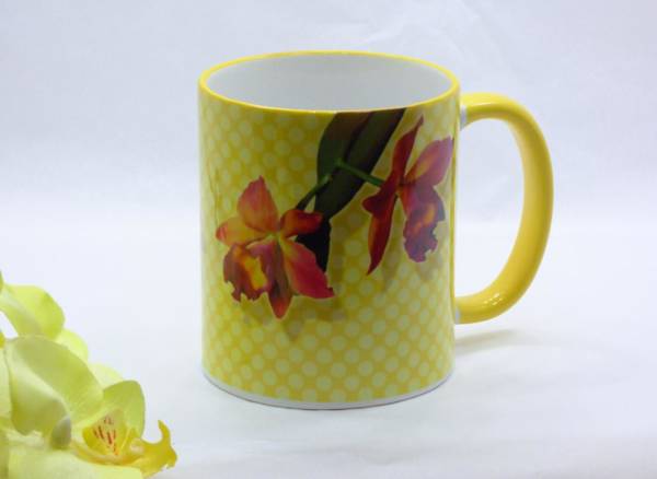 Orchideen Kaffeebecher Keramik Cattleya bedruckt