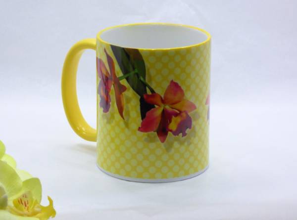 Orchideen Kaffeebecher Keramik Cattleya bedruckt