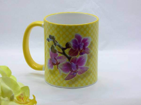 Orchideen Kaffeebecher Keramik Mini Schmetterlingsorchidee bedruckt