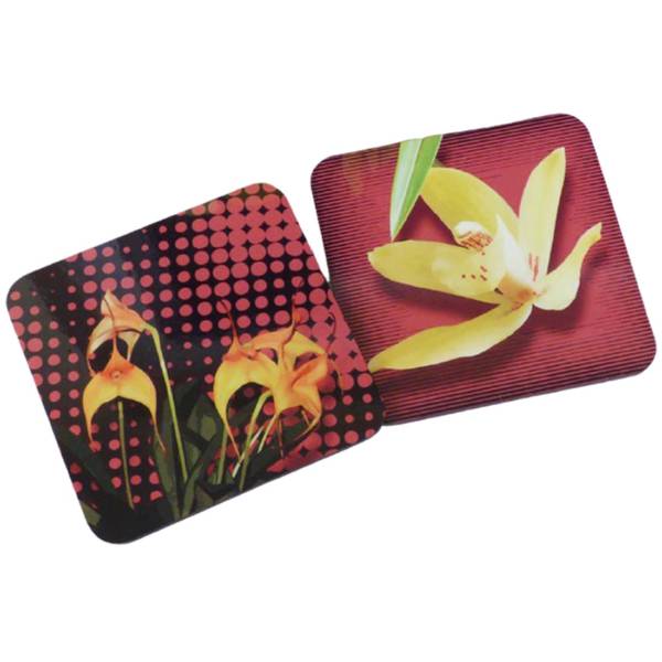 Stilvolle Orchideen Untersetzer für Gläser eckig | Geschenk für Blumenliebhaber | 2er Set | 9×9 cm