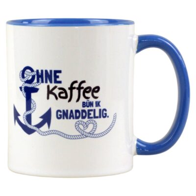 Maritime Tasse mit Anker ‘Ohne Kaffee bün ik gnaddelig’, 330ml