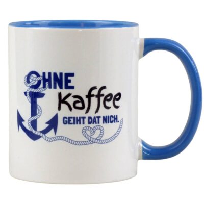 Typisch norddeutsches Geschenk – Tasse auf Plattdeutsch ‘Ohne Kaffee geiht dat nich’, 330ml