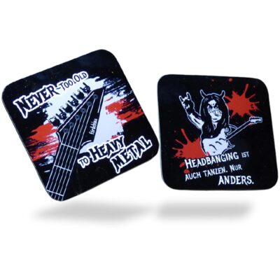 Coole Heavy Metal Deko Untersetzer für Gläser | Geschenk für Metalfans | 2er Set | 9 x 9 cm