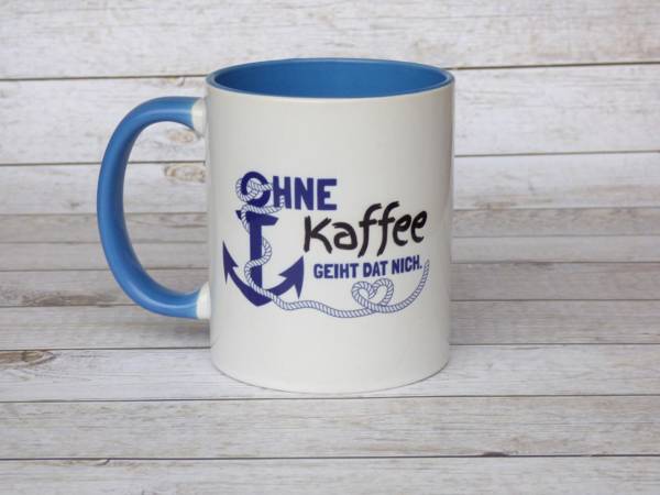Fördeblau Kaffeebecher maritim plattdeutscher Spruch