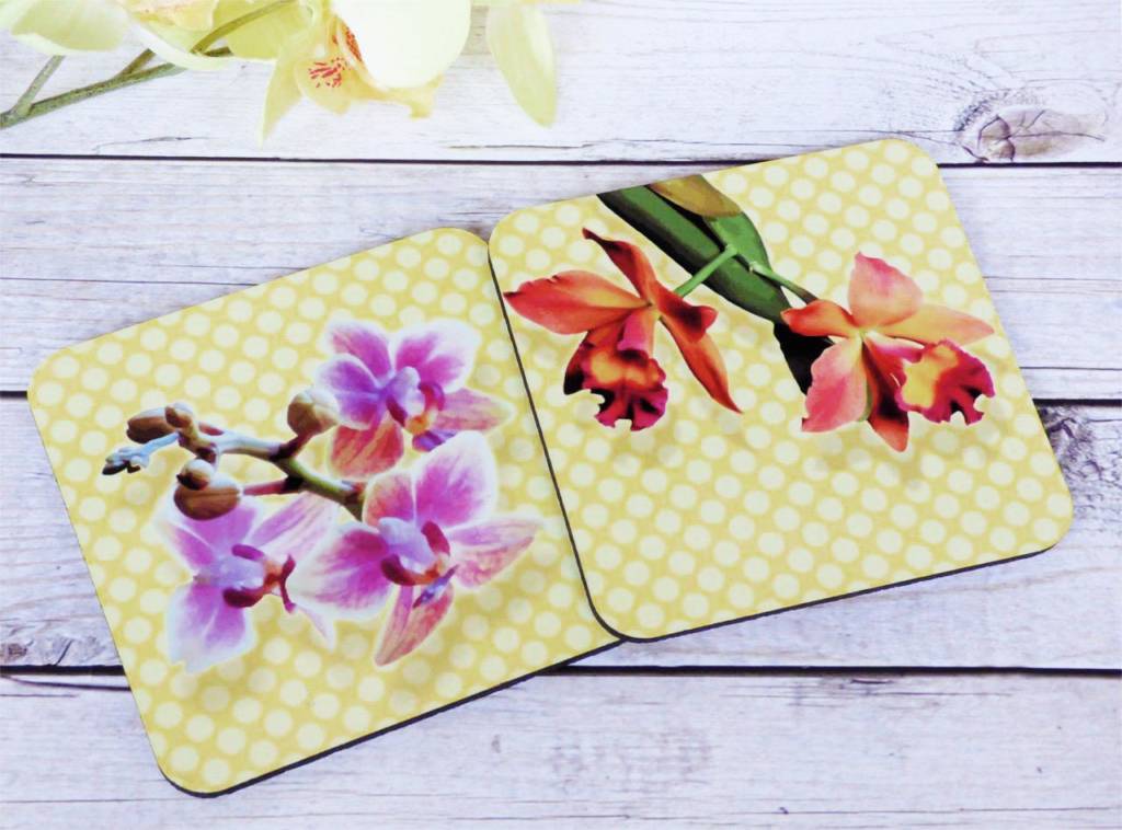 Orchideen Tischuntersetzer Geschenk für Blumenliebhaber 2er Fördeblau