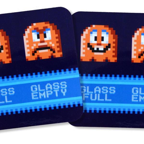 Retro Pixel Art Glas Untersetzer eckig mit Spruch | Lustiges Retro Gaming Geschenk | 2er Set | 9×9 cm