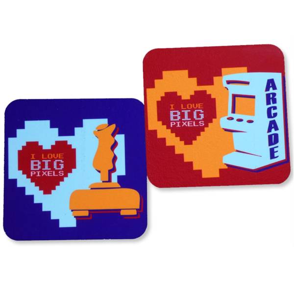 Retro Game Pixel Art Getränkeuntersetzer aus Holz | Lustige Geschenkidee für Nerds | 2er Set | 9×9 cm