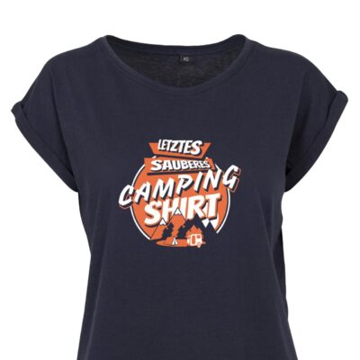 Camping T Shirt Damen mit Spruch ‘Letztes sauberes Camping Shirt’ als lustige Camper Geschenkidee