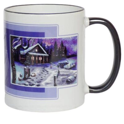 Winter Pixel-Art Tasse mit Winterlandschaft Motiv als Pixelkunst im 8-bit Stil, 330ml
