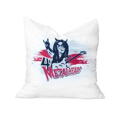 Cooles Heavy Metal Deko-Kissen „4 Metalheads“ – zweifarbig (vorne bedruckt, hinten schwarz)