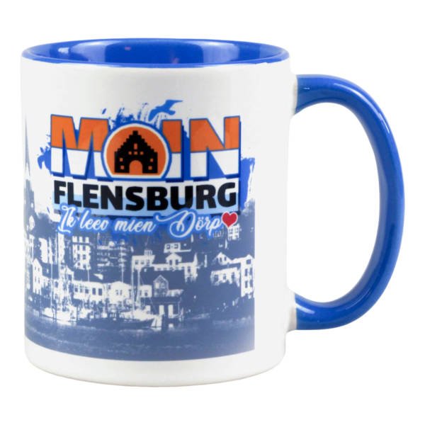 Kaffeebecher mit Flensburger Motiv als Geschenk „Moin Flensburg – Ik leev mien Dörp“