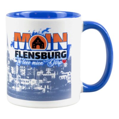 Kaffeebecher mit Flensburger Motiv als Geschenk “Moin Flensburg – Ik leev mien Dörp”