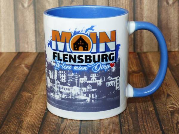 Kaffeebecher bedruckt mit Flensburger Motiv - Moin