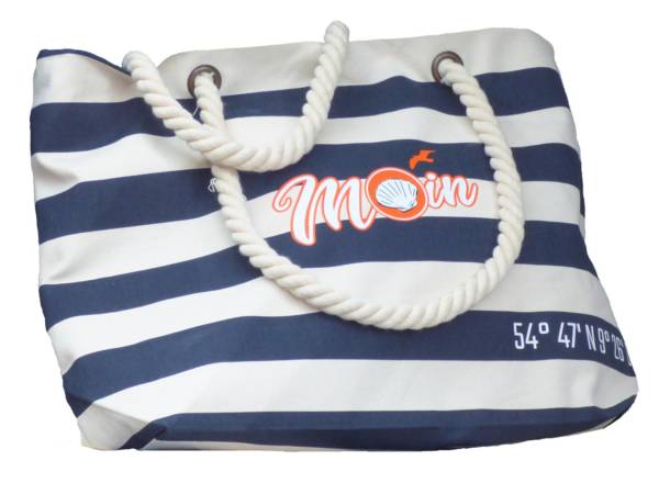 Strandtasche maritim blau gestreift mit Moin bedruckt