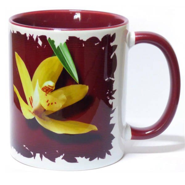 Kaffeetasse mit Blumen Motiv als Geschenk mit Orchideen 330 ml