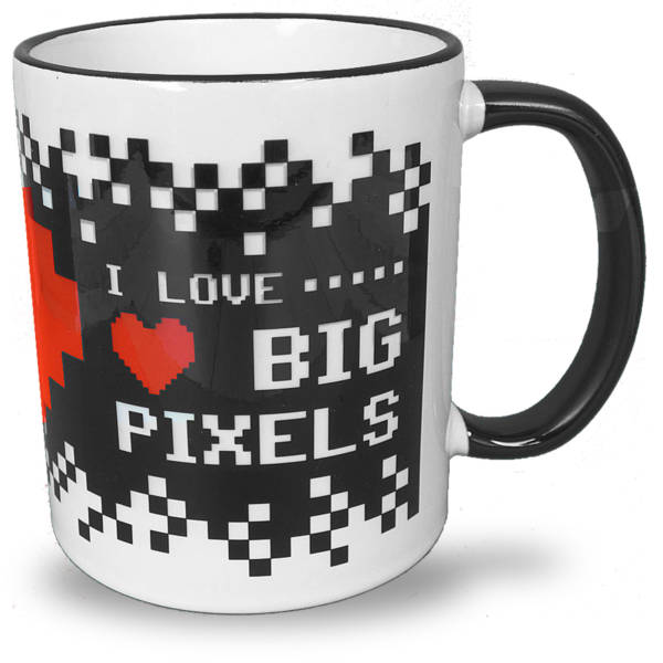 Pixel Nerd Kaffeetasse im Retro Computer Design ‚I love big Pixels‘, 330ml