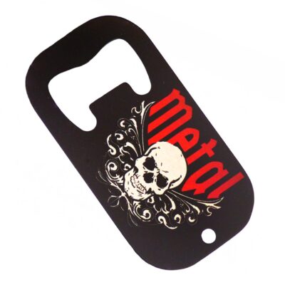 Edelstahl Totenkopf Flaschenöffner ‘Metal mit Tribals’