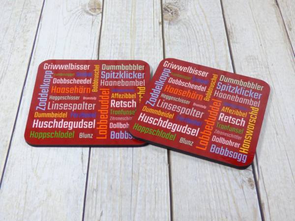 2er Set Dubbeglas Untersetzer mit Pfälzer Schimpfwörtern