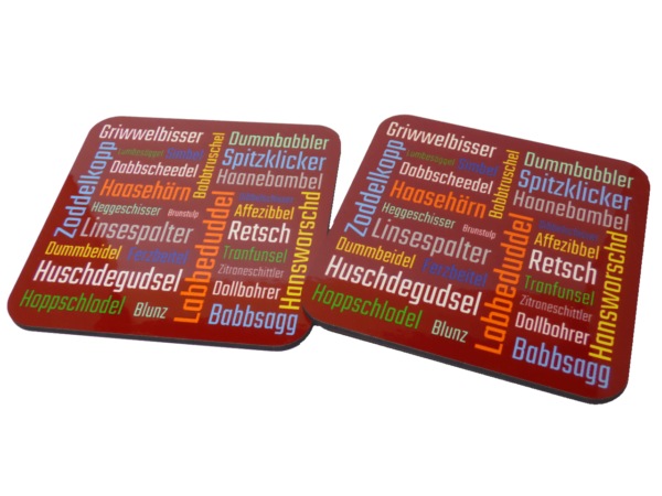 2er Set Dubbeglas Untersetzer mit Pfälzer Schimpfwörtern