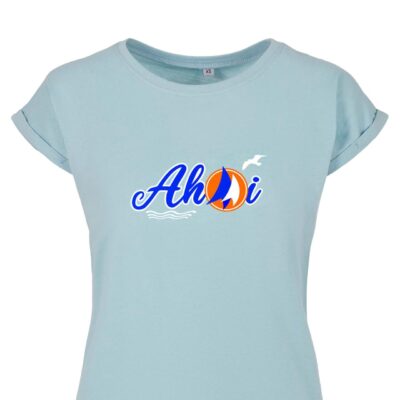 Maritimes Damen T Shirt Ahoi mit Segeln und Möwen | Tolle Geschenke für Meer Liebhaber