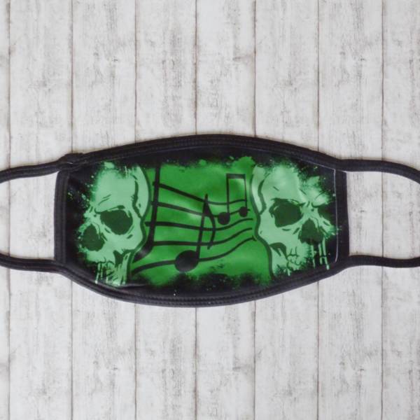 Coole Totenkopf Alltagsmaske / Behelfsmaske im Rock und Heavy Metal Design mit Musik-Noten