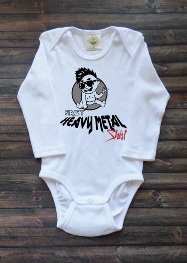 Babybody lustig bedruckt 'First Heavy Metal Shirt' langarm