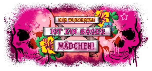 Individueller Namensbecher böses Mädchen in Rosa und Violett