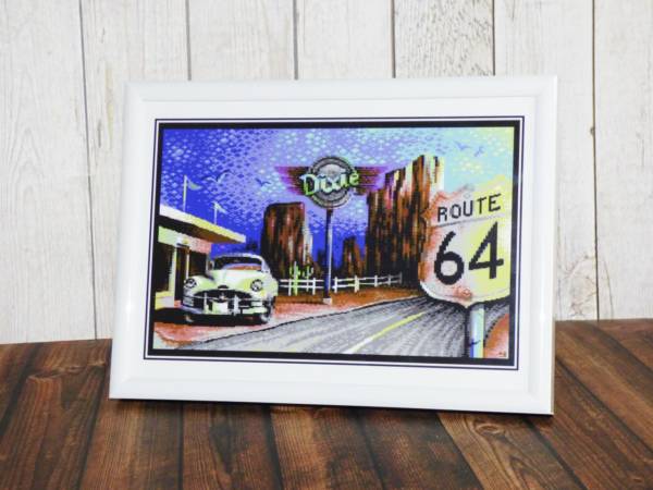 C64 Pixel-Artwork Route64 Deko Bild im weissen Rahmen