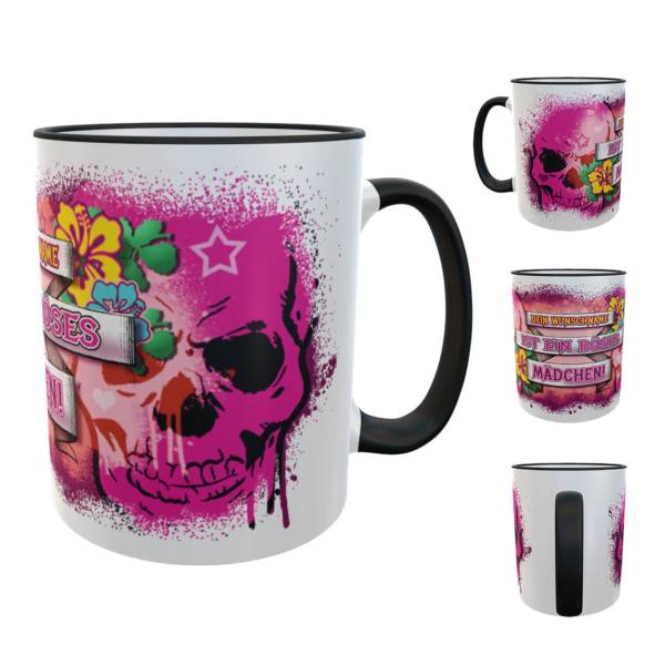 Personalisierte Tasse für Frauen und Mädchen mit wählbarem Namen und Totenkopf-Motiv, 330ml