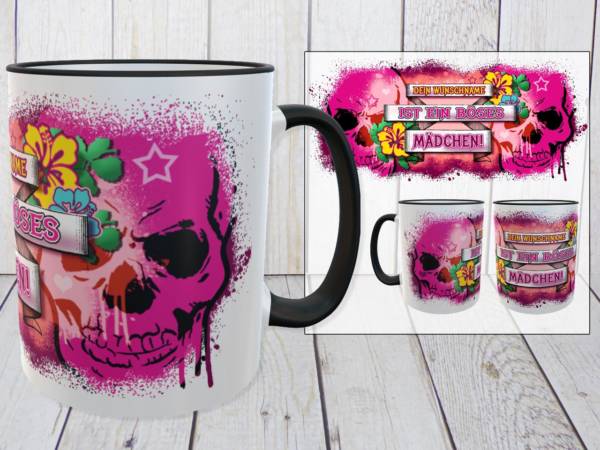 Totenkopf Design Tasse mit individuellem Namen