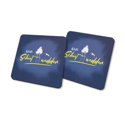 Lustige maritime Spruch Untersetzer ‘Watt’n Schietwedder’ 2er Set | Geschenke auf Plattdeutsch | eckig