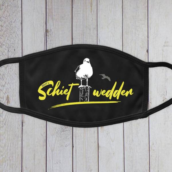 Maske maritim Schietwedder / Schietwetter – Norddeutsch bedruckt mit Schrift und Möwe