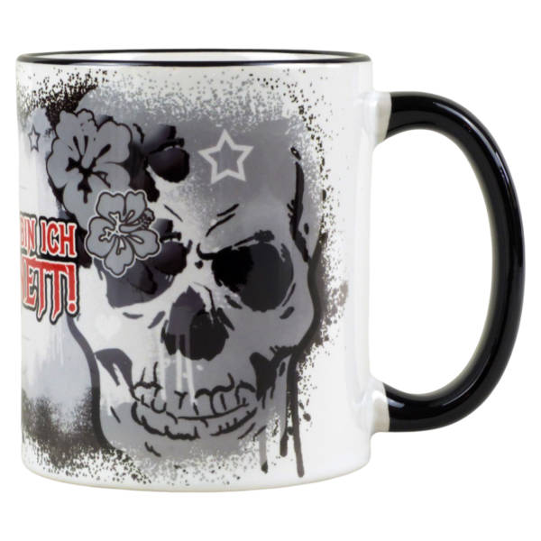 Tasse mit Totenkopf Motiv und individuell wählbarem Spruch, 330ml