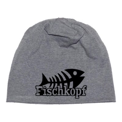 Weiche Jersey Fischkopf Mütze / Beanie maritim mit Fischgräte | Unisex | Farbe wählbar | Norddeutsche Geschenke
