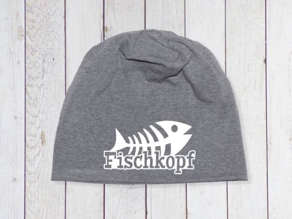 Fischkopf Beanie maritim weiss