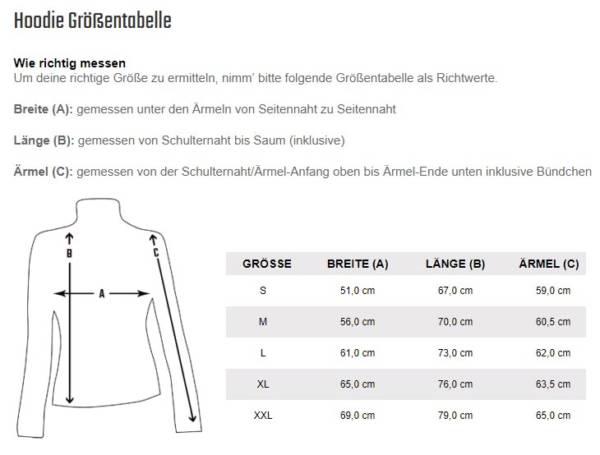 Hoodie Größentabelle