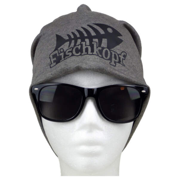 Maritime Beanie Mütze mit Fischkopf und Fischgräte