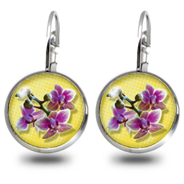 Blumen Modeschmuck Ohrringe/Brisuren hängend mit Orchideen Blüte