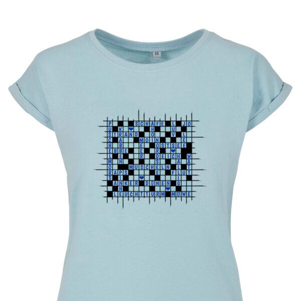 Damen Nordsee T Shirt mit Begriffen rund ums Meer im Kreuzworträtsel-Look | Für Nordsee Liebhaber