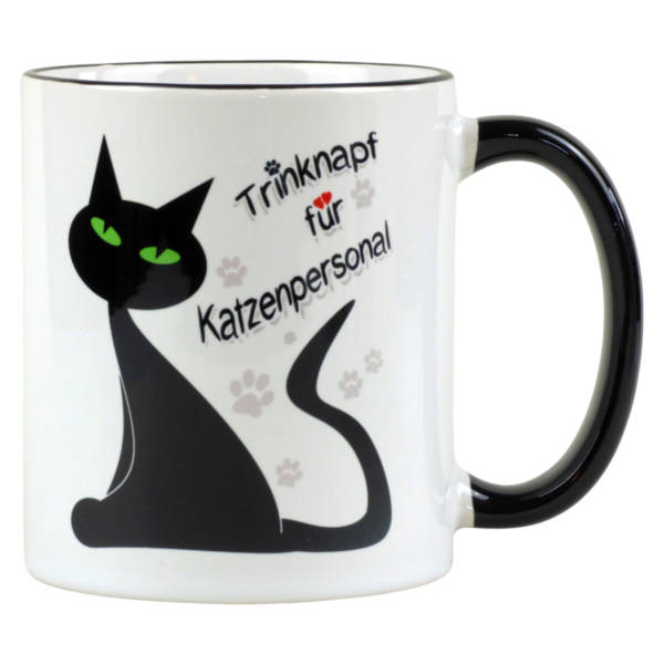 Tasse ‚Trinknapf für Katzenpersonal‘ als Kaffeebecher mit Katzenmotiv, 330ml