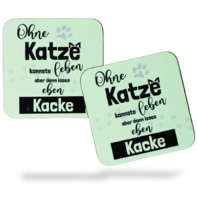 Lustige Katzen Untersetzer mit Spruch | Originelles, kleines Geschenk für Katzenliebhaber | Holz | 2er Set
