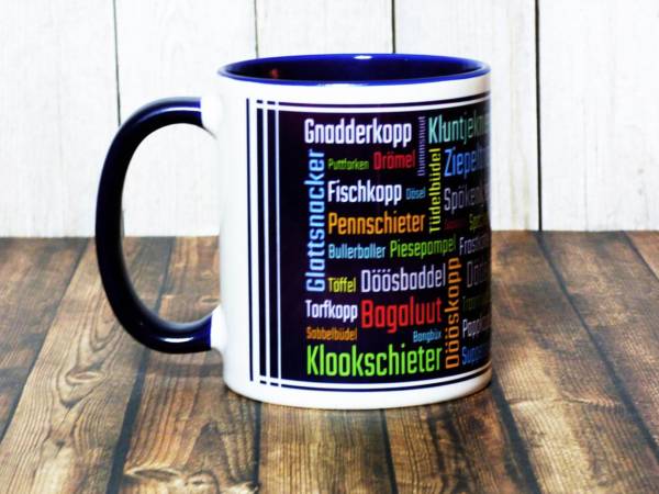 Schimpfwörter Norddeutsch auf Tasse gedruckt