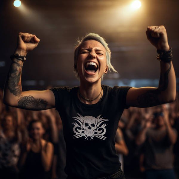 Damenshirt mit Glitzer Totenkopf Heavy Metal Motiv