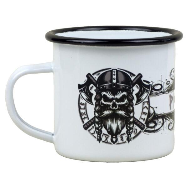 Emaillebecher mit Totenkopf Wikinger und Runen