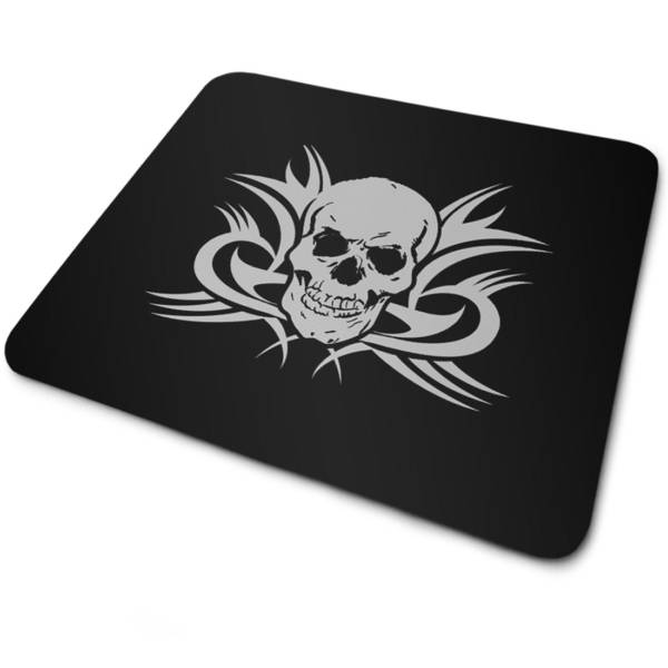 Schwarzes Mousepad mit Totenkopf und Tribals | 23x19cm mit Textil-Oberfläche