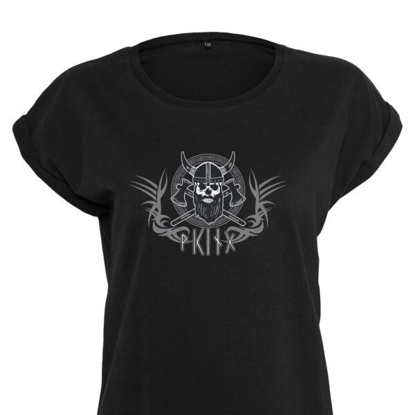 Wikinger T Shirt Damen mit Totenkopf und Runen | Coole Geschenke für Wikinger Fans | 100% Baumwolle