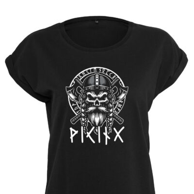 Wikinger T Shirt Damen mit Totenkopf und Runen | Coole Geschenke für Wikinger Fans | 100% Baumwolle