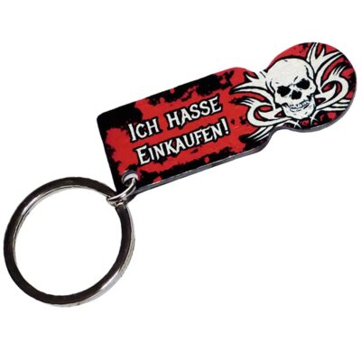 Lustiger Einkaufswagenlöser für Shopping-Muffel ‘Ich hasse Einkaufen!’ mit Totenkopf-Motiv bedruckt