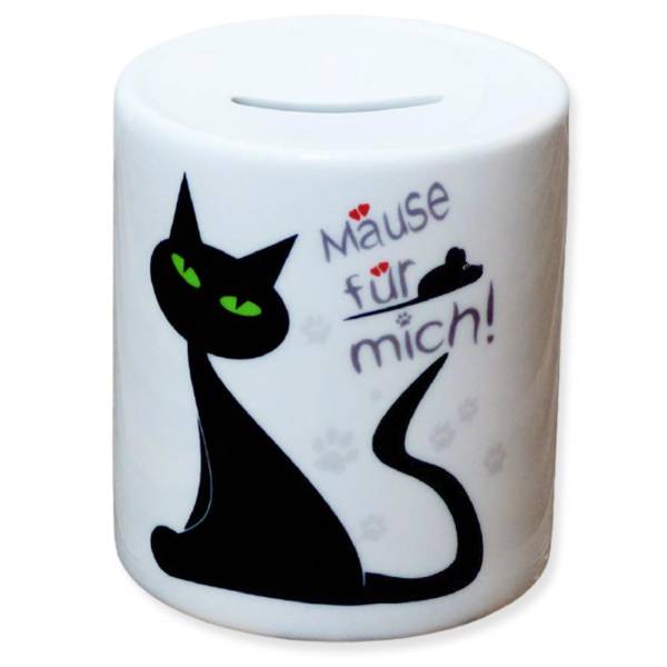 Spardose aus Porzellan für Katzen-Fans mit lustigem Spruch Motiv